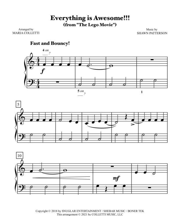 Everything is Awesome!!! (from The Lego Movie) - Level 1 Piano