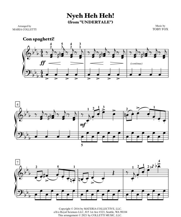 Nyeh Heh Heh! (from UNDERTALE) Level 4 Piano Sheet Music
