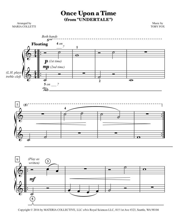 Once Upon a Time (from UNDERTALE) Level 1 Piano Sheet Music