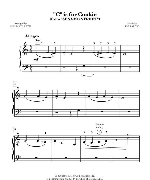 C is for Cookie (from SESAME STREET ) - Level 1 Sheet Music