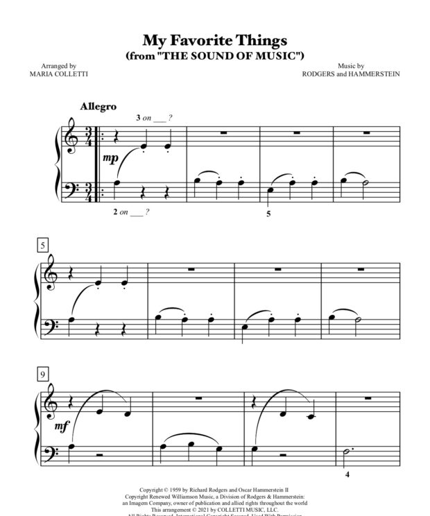My Favorite Things (from THE SOUND OF MUSIC ) - Level 1 Piano Sheet Music