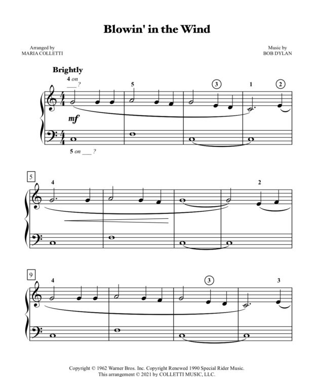 Blowin' in the Wind - Level 2 Piano Sheet Music