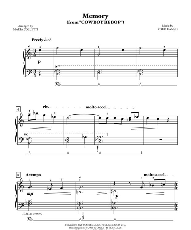 Memory (from COWBOY BEBOP) Level 4 Piano Sheet Music