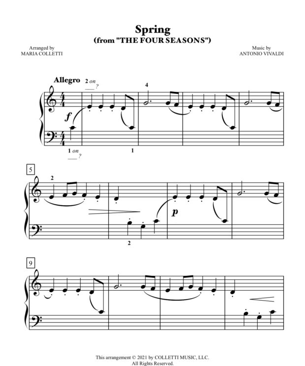 Spring (from THE FOUR SEASONS ) Level 1 Piano Sheet Music